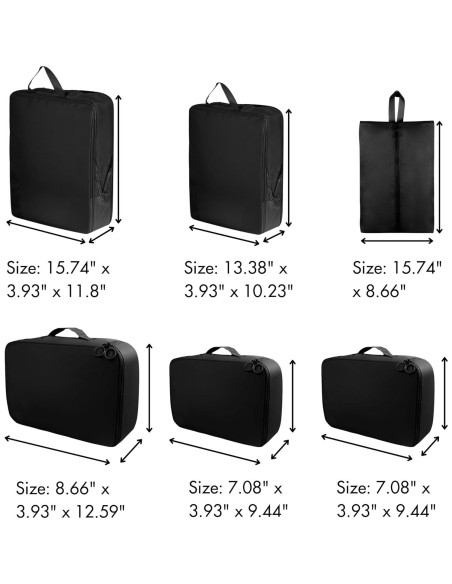 Juego de 6 Cubos de Empaque SOMADA Negro para Viaje Juego de 6 Cubos de Empaque SOMADA Negro para Viaje