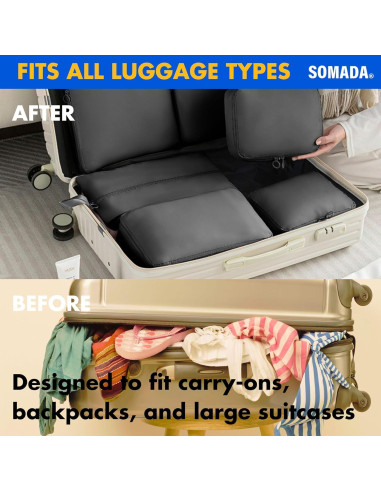 Juego de 6 Cubos de Empaque SOMADA Negro para Viaje