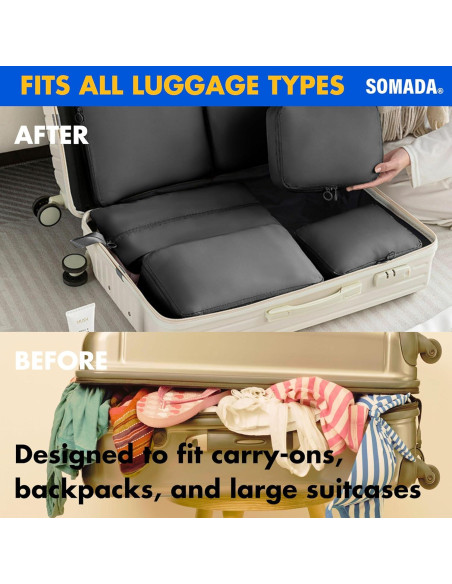 Juego de 6 Cubos de Empaque SOMADA Negro para Viaje Juego de 6 Cubos de Empaque SOMADA Negro para Viaje