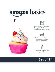 Tazas de Hornear Silicona Reutilizables Amazon Basics 24 Pzas 2