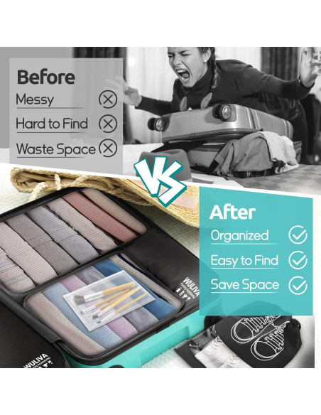 Set de 12 Cubos de Empaque WULIVA para Viaje Negro