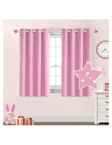 Cortinas Blackout PrinceDeco 2 Paneles Rosa Estrellas