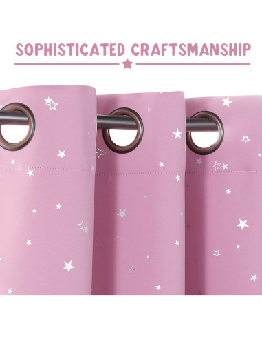 Cortinas Blackout PrinceDeco 2 Paneles Rosa Estrellas