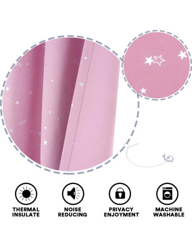 Cortinas Blackout PrinceDeco 2 Paneles Rosa Estrellas