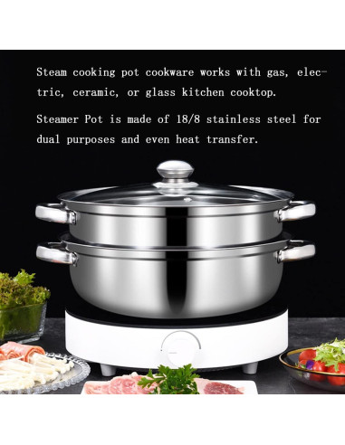 Olla de Vapor 2 Niveles LCPUD Acero Inoxidable 28 cm