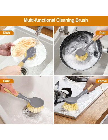 Cepillos de Cocina UEDAI con Mango de Bambú y Raspador - 2 Unidades