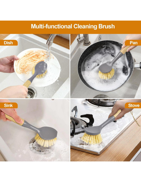 Cepillos de Cocina UEDAI con Mango de Bambú y Raspador - 2 Unidades