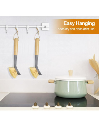 Cepillos de Cocina UEDAI con Mango de Bambú y Raspador - 2 Unidades