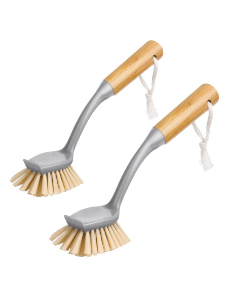 Cepillo para Platos MR.SIGA con Mango de Bambú y Raspador - 2 Unidades
