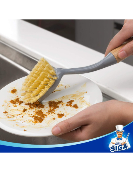 Cepillo para Platos MR.SIGA con Mango de Bambú y Raspador - 2 Unidades