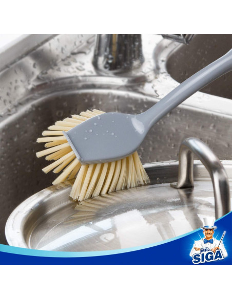 Cepillo para Platos MR.SIGA con Mango de Bambú y Raspador - 2 Unidades