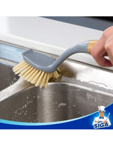 Cepillo para Platos MR.SIGA con Mango de Bambú y Raspador - 2 Unidades