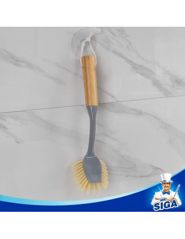 Cepillo para Platos MR.SIGA con Mango de Bambú y Raspador - 2 Unidades