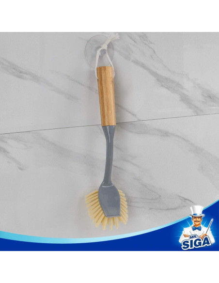 Cepillo para Platos MR.SIGA con Mango de Bambú y Raspador - 2 Unidades