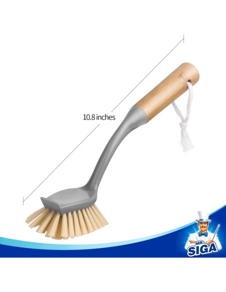 Cepillo para Platos MR.SIGA con Mango de Bambú y Raspador - 2 Unidades