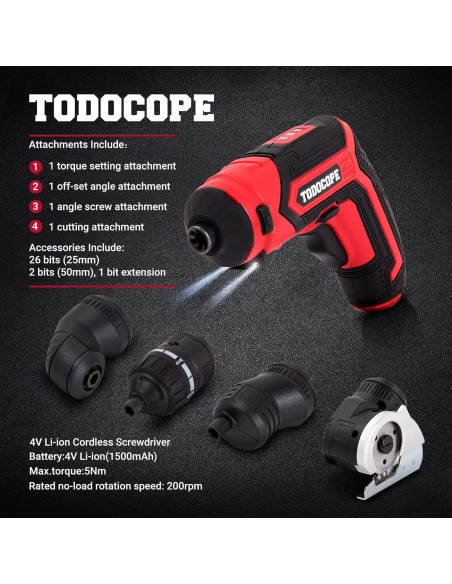 Destornillador Eléctrico Inalámbrico TODOCOPE 4V 4 en 1
