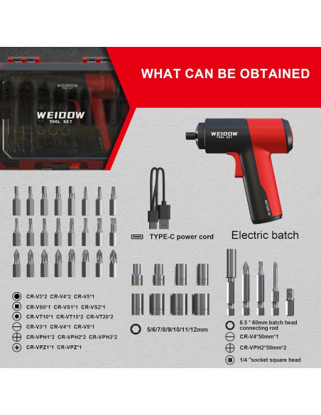 Juego de Destornilladores Eléctricos WEIDDW WDDP001 37 Puntas