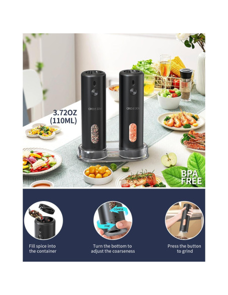 Molinillos Eléctricos de Sal y Pimienta CIRCLE JOY 110ml Negro