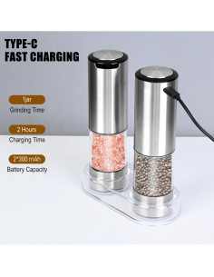 Juego de Molinillos Eléctricos RAVEGO Acero Inoxidable 2Pcs 2