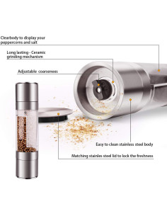Molino de Sal y Pimienta Mixoo 2 en 1 Acero Inoxidable 2