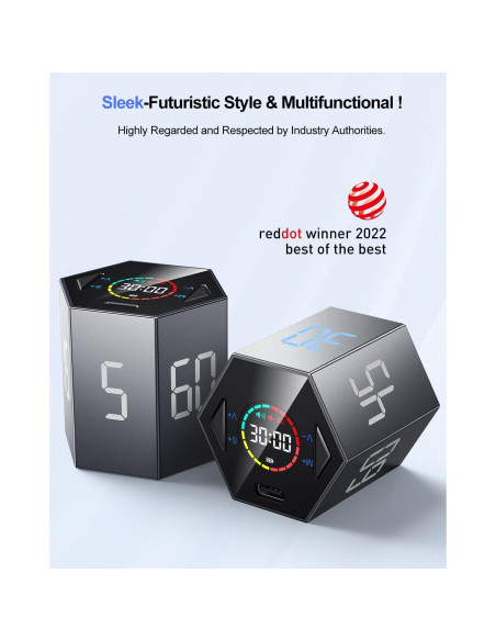 Temporizador Pomodoro Ticktime Gris 6 Modos Silencioso