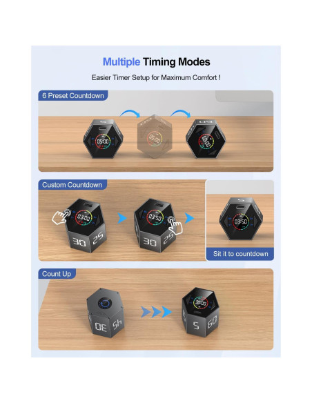 Temporizador Pomodoro Ticktime Gris 6 Modos Silencioso