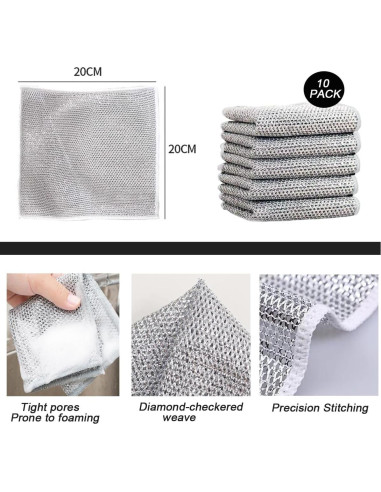 10 Trapos de Cocina WFWJ Reutilizables 20x20cm Sin Rayones