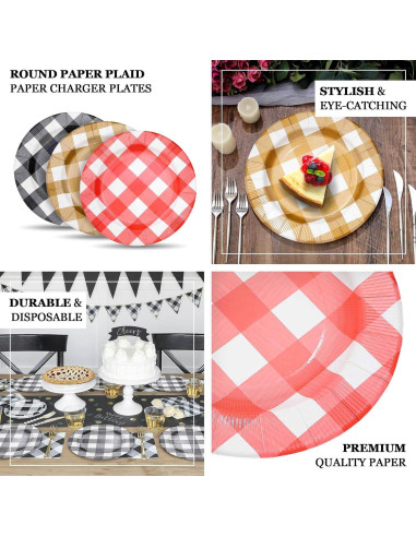 10 Platos Cargadores Desechables Efavormart 33 cm Cuadros