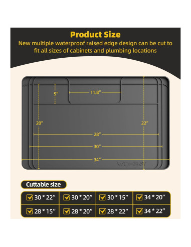 Alfombrilla recortable para fregadero Wohbay 86x55 cm gris