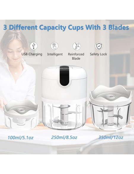 Picadora de Alimentos Mini Pogeair Inalámbrica 3 Tazas 100/250/350ml