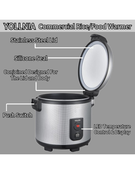 Calentador de Arroz Comercial YOLLNIA 18L Portátil 130W