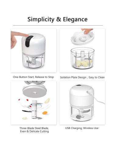 Picadora de Alimentos Mini Pogeair Inalámbrica 3 Tazas 100/250/350ml