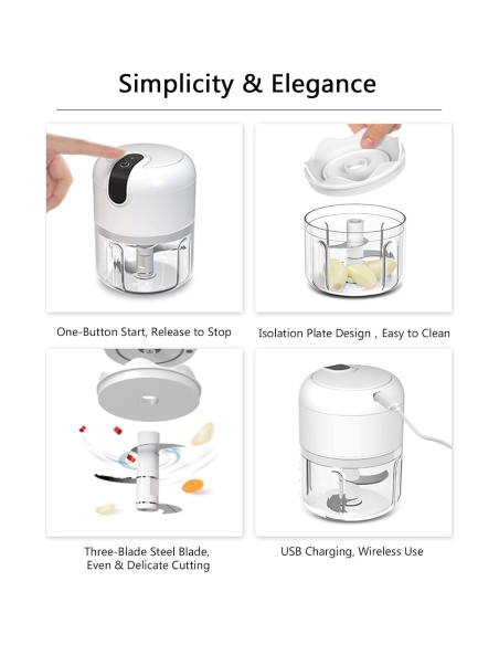 Picadora de Alimentos Mini Pogeair Inalámbrica 3 Tazas 100/250/350ml