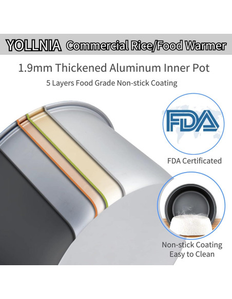 Calentador de Arroz Comercial YOLLNIA 18L Portátil 130W