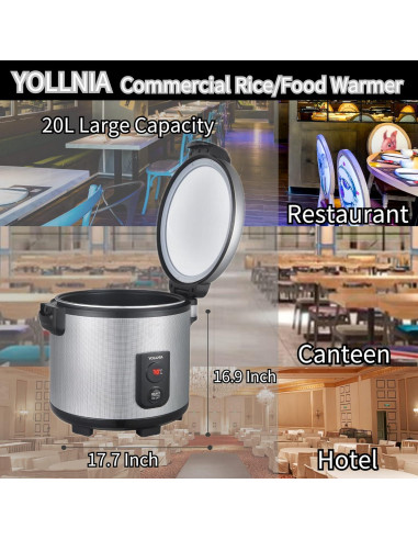Calentador de Arroz Comercial YOLLNIA 18L Portátil 130W