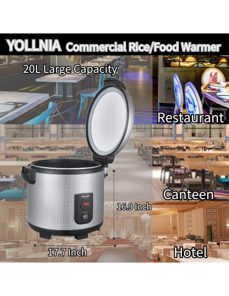Calentador de Arroz Comercial YOLLNIA 18L Portátil 130W