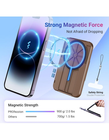 Soporte Magnético PROfezzion para iPhone 16/15/14/13/12 - Cartera RFID para 4 Tarjetas