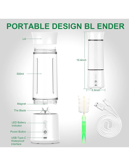 Licuadora Portátil Sonhomay 500ml Recargable USB Acero Inoxidable