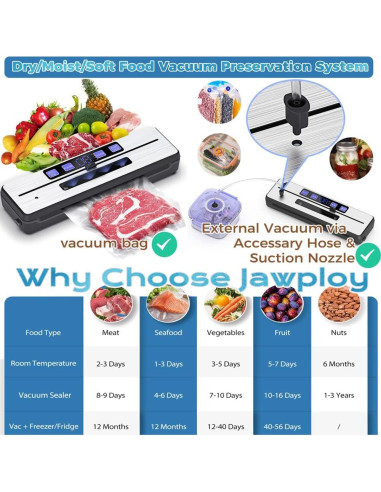 Máquina de Sellado al Vacío Jawploy AP-25 8 en 1 con 15 Bolsas