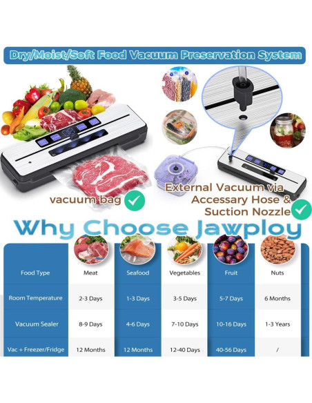 Máquina de Sellado al Vacío Jawploy AP-25 8 en 1 con 15 Bolsas
