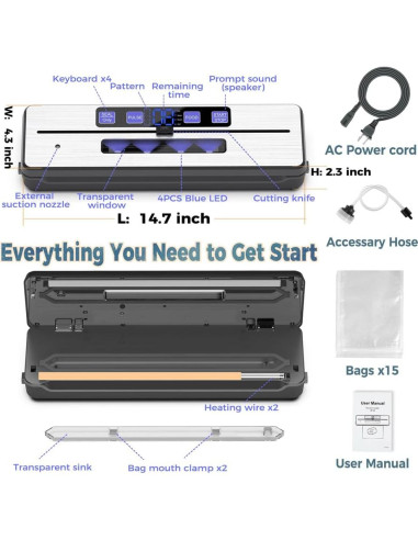 Máquina de Sellado al Vacío Jawploy AP-25 8 en 1 con 15 Bolsas
