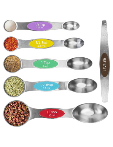 Juego de Cucharas Medidoras Magnéticas SUNRAYNEST 6 Pzas Acero Inoxidable