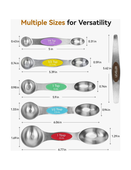 Juego de Cucharas Medidoras Magnéticas SUNRAYNEST 6 Pzas Acero Inoxidable