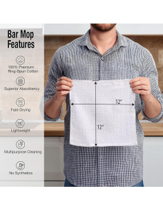 Set de 12 Paños de Cocina Living Fashions 100% Algodón Blanco 2