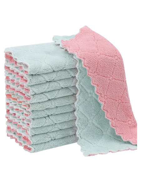 11 Paños de Cocina Rachan Rosa-Verde 10x15 cm Ultra Absorbentes