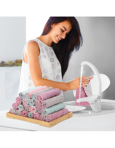 11 Paños de Cocina Rachan Rosa-Verde 10x15 cm Ultra Absorbentes