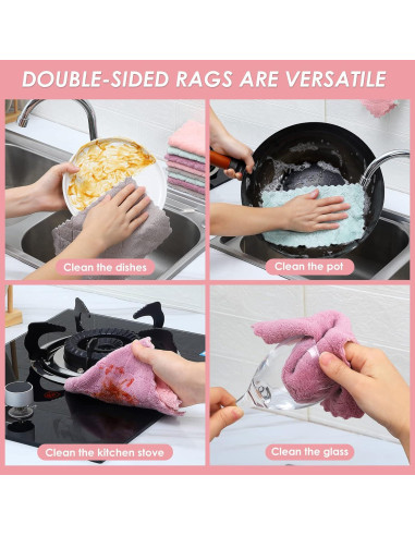 11 Paños de Cocina Rachan Rosa-Verde 10x15 cm Ultra Absorbentes