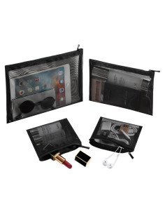 Bolsa de Malla Organizador Cosmético EASYFUN 4 Pcs Negro