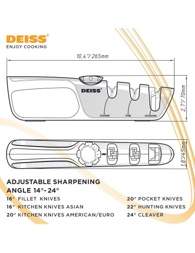 Afilador de cuchillos Deiss PRO con ángulo ajustable - Manual