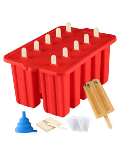 Moldes de Paletas de Silicona Azonbey 10 Cavidades Rojo